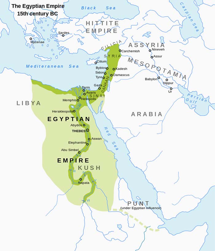 Extensión de los territorios de Egipto en el siglo XV a.C.