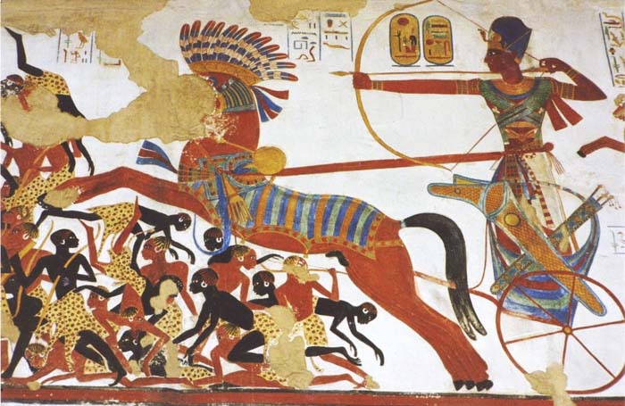 Ramsés II con arco y flecha, expedición en Nubia